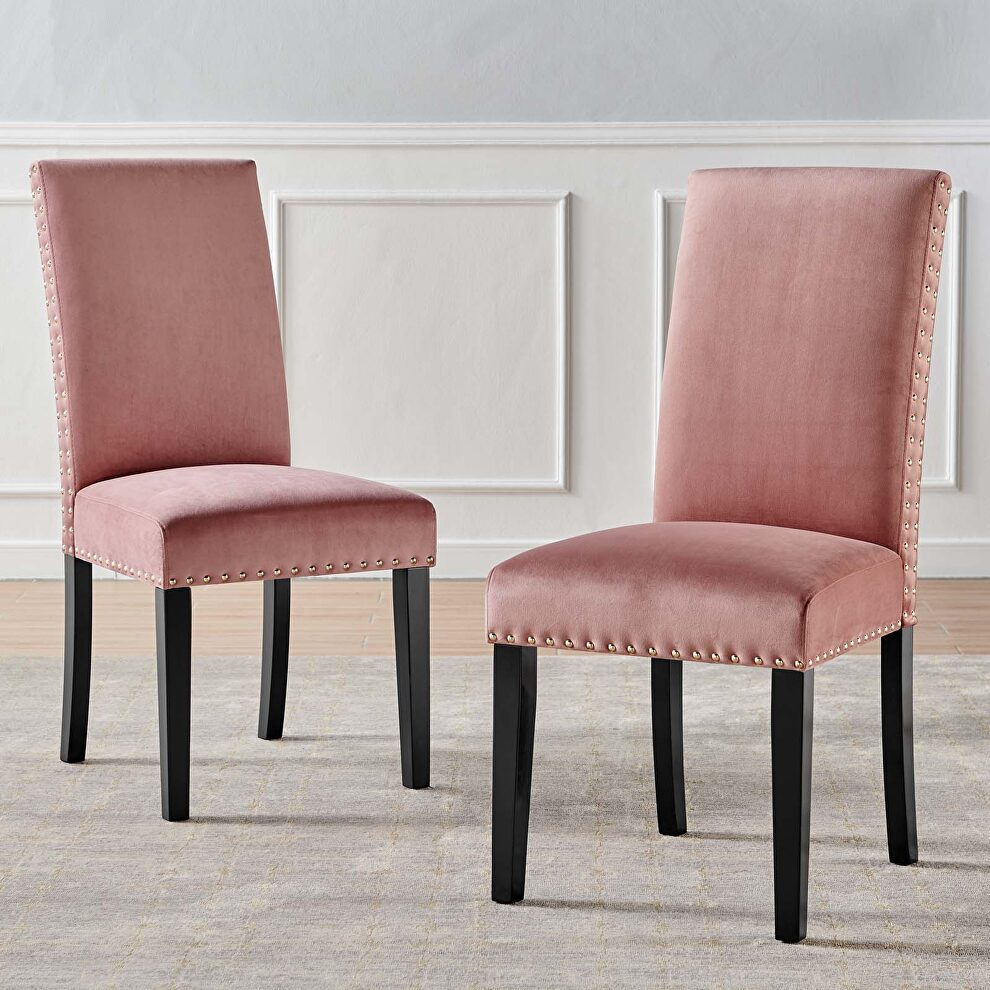 Performance velvet dining side chairs - set of 2 in dusty rose by Modway