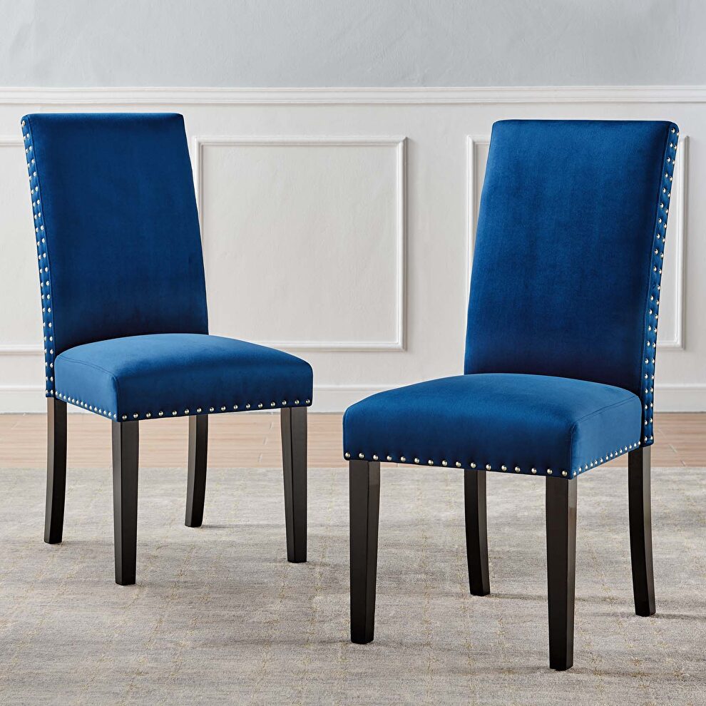 Performance velvet dining side chairs - set of 2 in navy by Modway