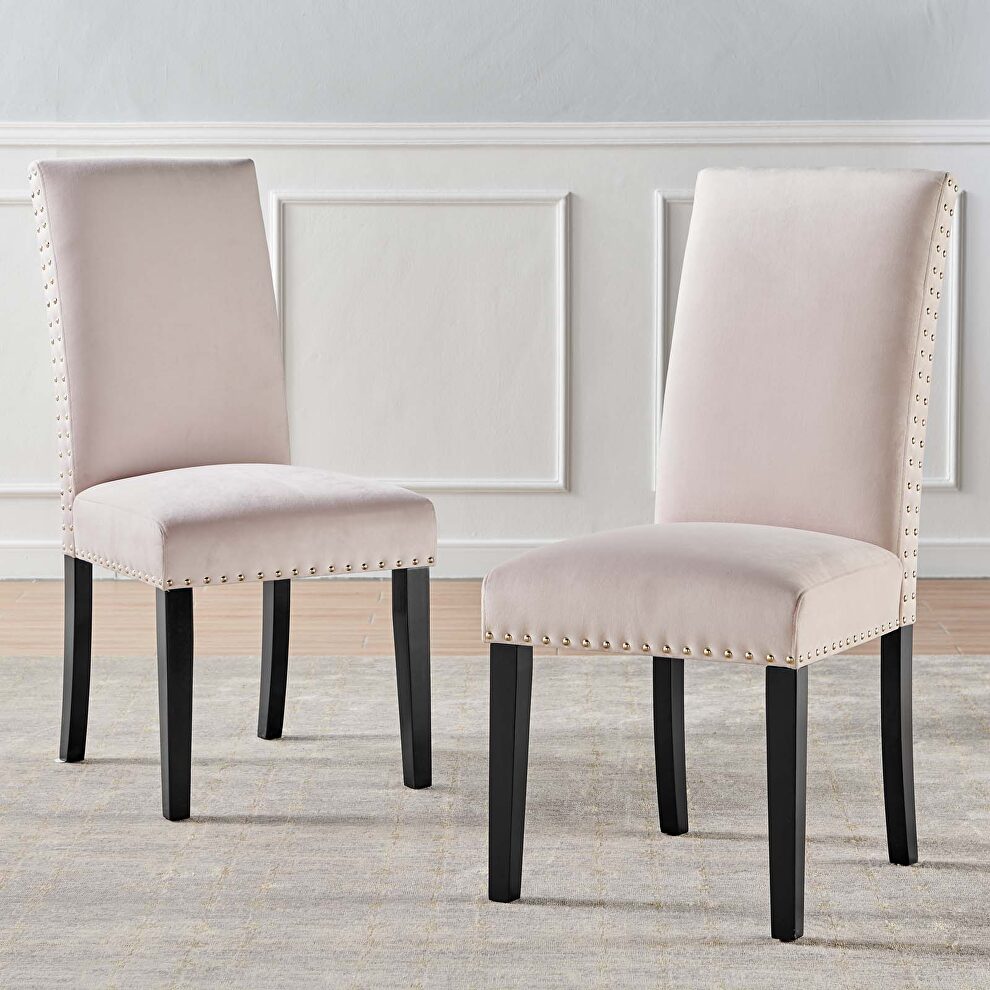 Performance velvet dining side chairs - set of 2 in pink by Modway