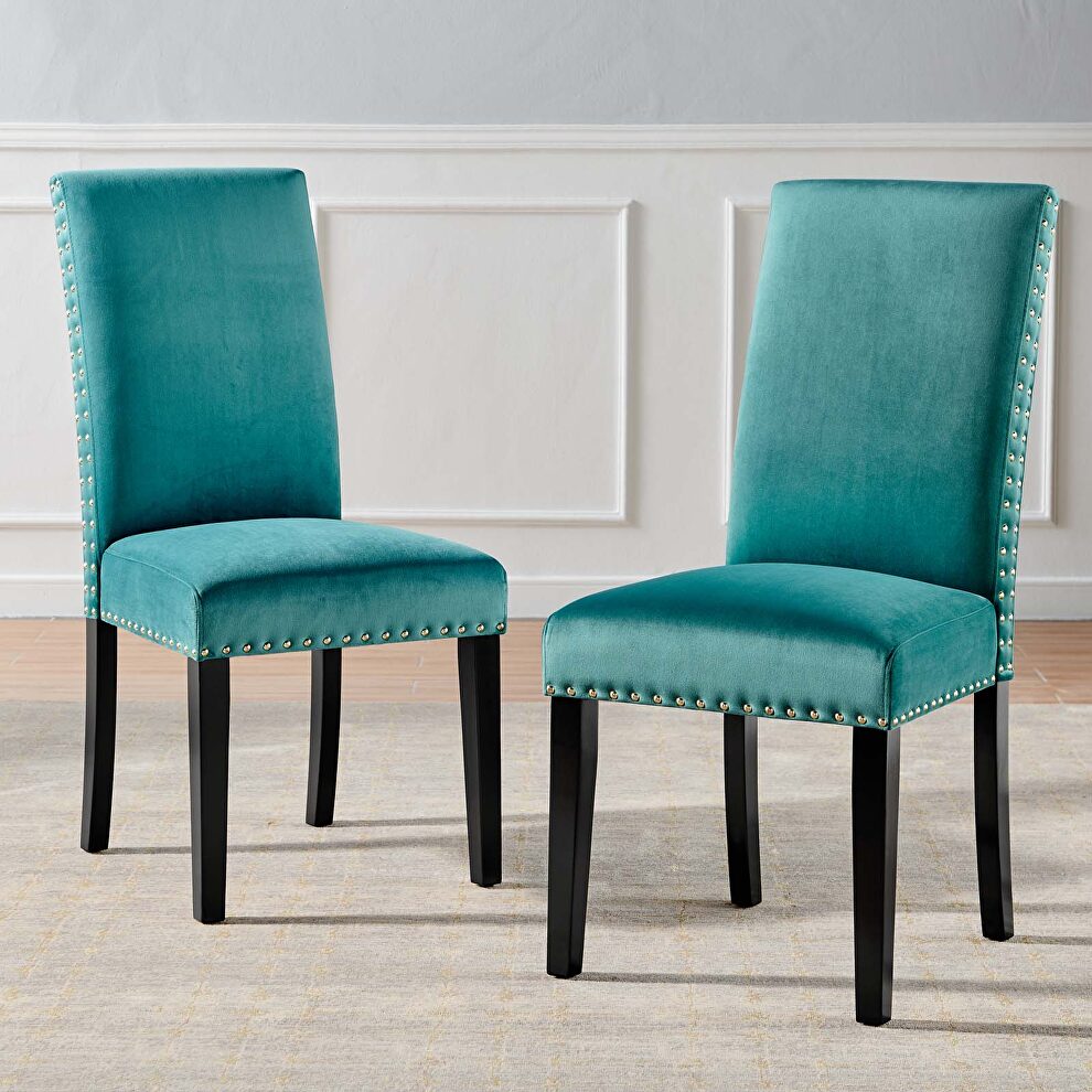 Performance velvet dining side chairs - set of 2 in teal by Modway