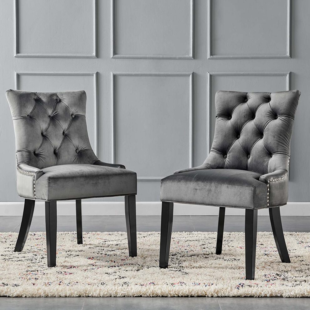 Tufted performance velvet dining side chairs - set of 2 in charcoal by Modway