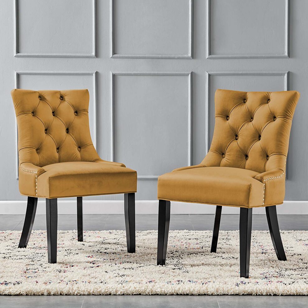 Tufted performance velvet dining side chairs - set of 2 in cognac by Modway