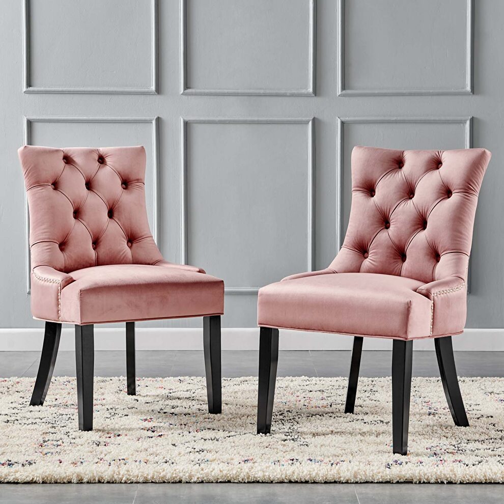 Tufted performance velvet dining side chairs - set of 2 in dusty rose by Modway