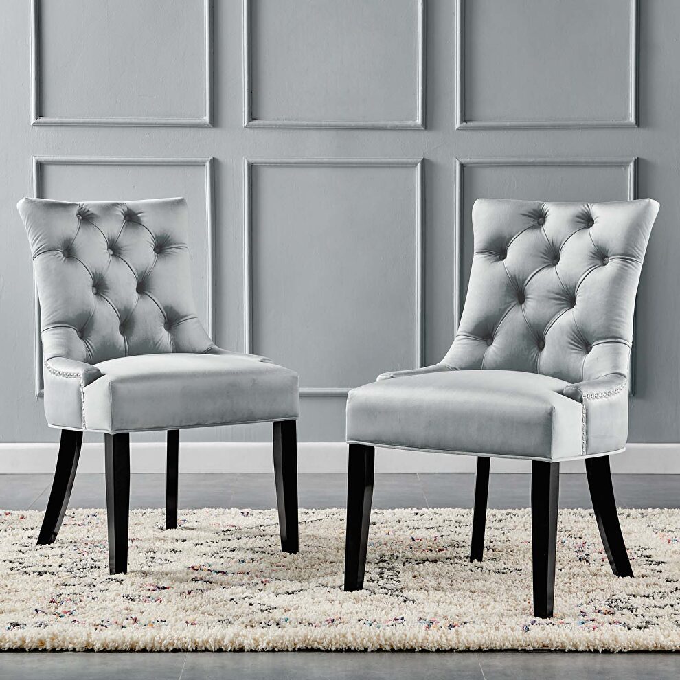 Tufted performance velvet dining side chairs - set of 2 in light gray by Modway