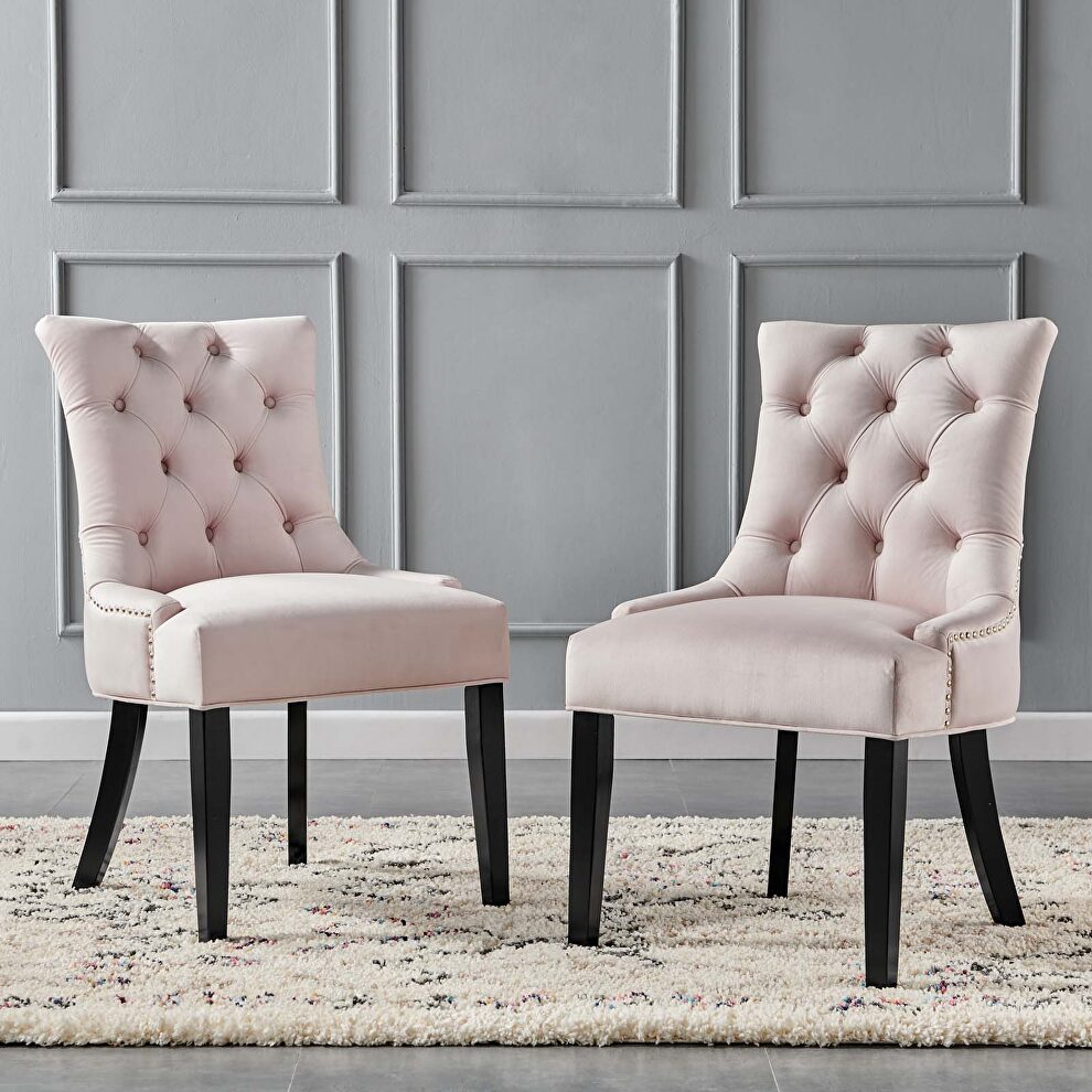 Tufted performance velvet dining side chairs - set of 2 in pink by Modway