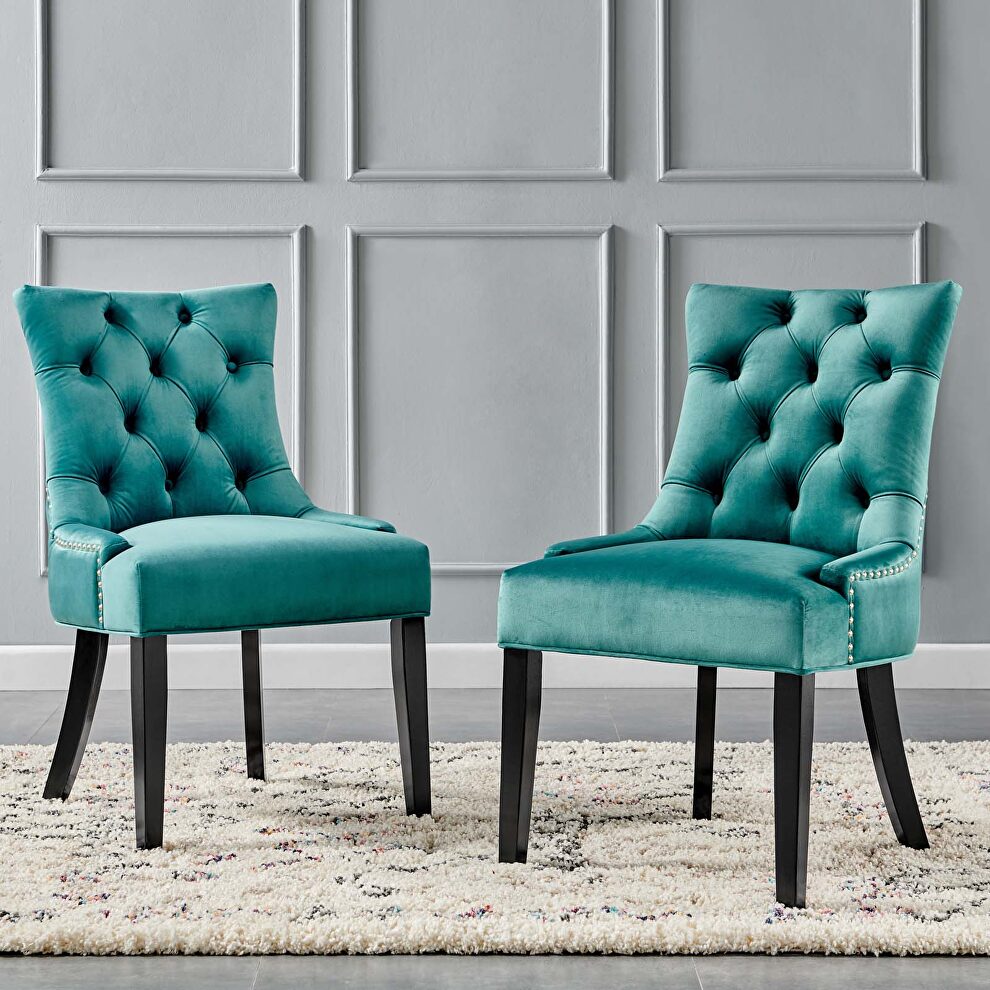 Tufted performance velvet dining side chairs - set of 2 in teal by Modway