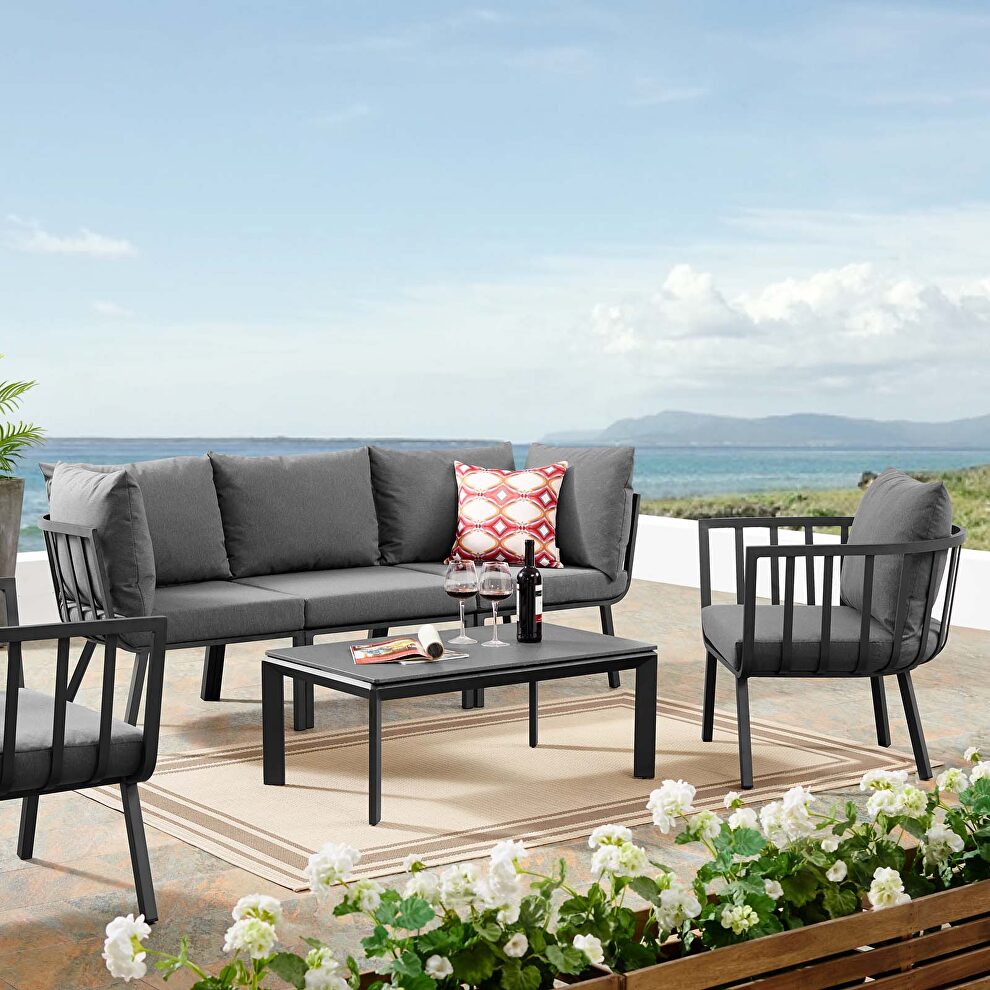 5 piece outdoor patio aluminum set in gray/ charcoal by Modway