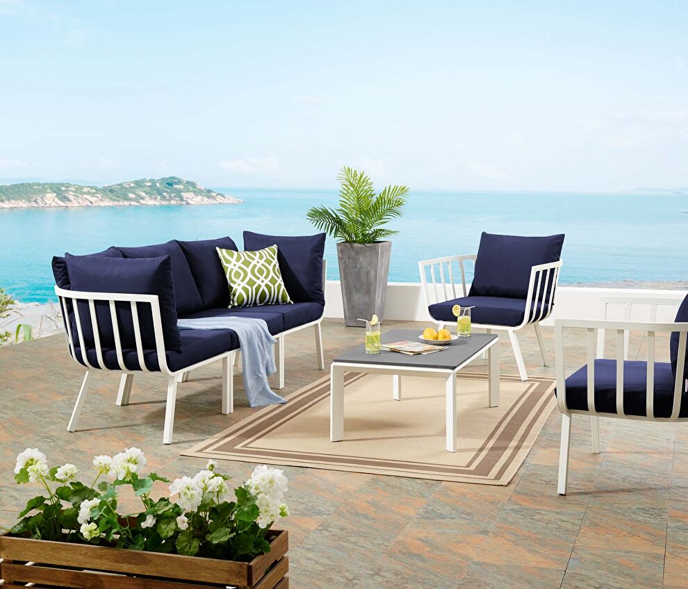 5 piece outdoor patio aluminum set in white/ navy by Modway