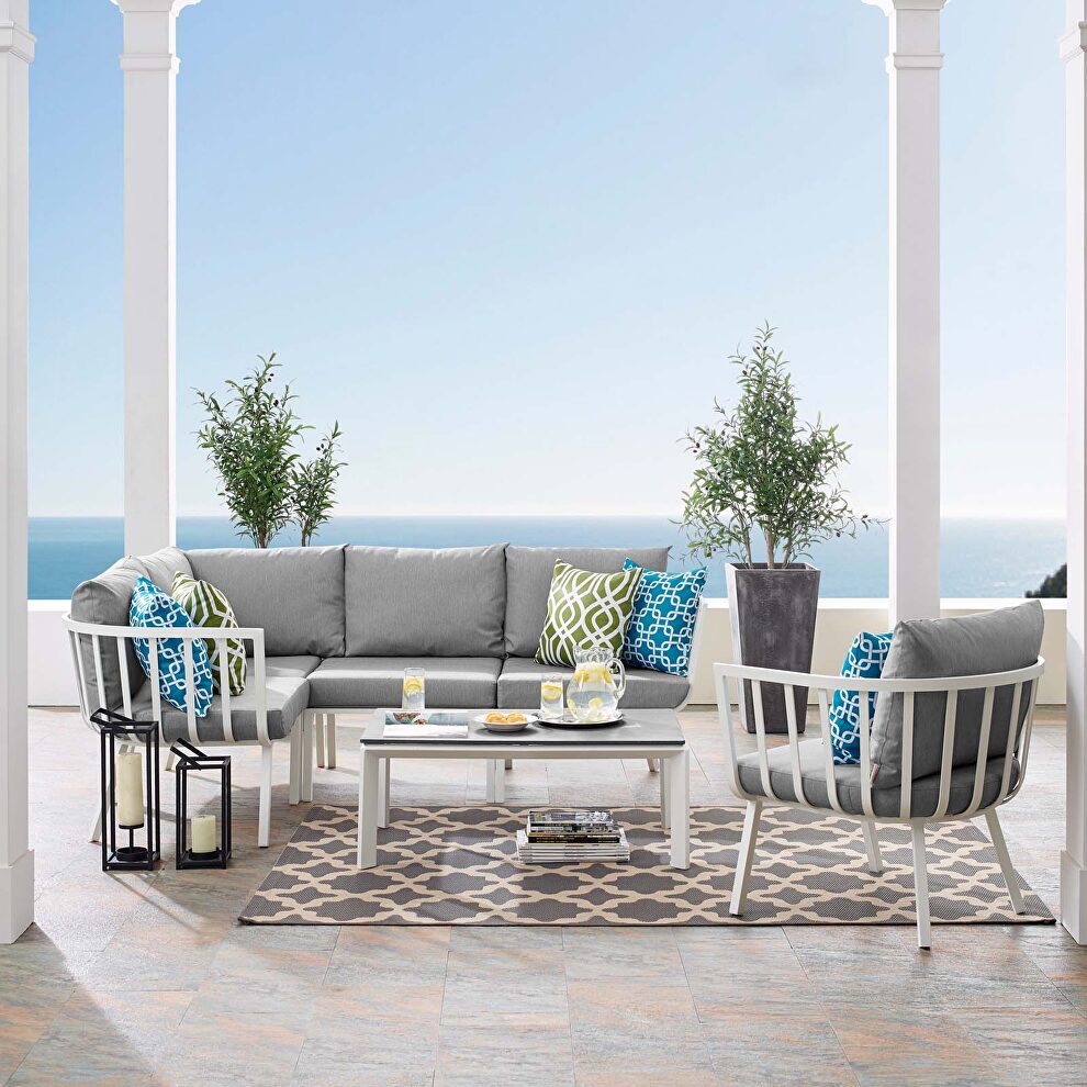 6 piece outdoor patio aluminum set in white/ gray by Modway