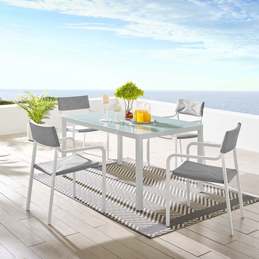 5 piece outdoor patio aluminum dining set in white/ gray by Modway
