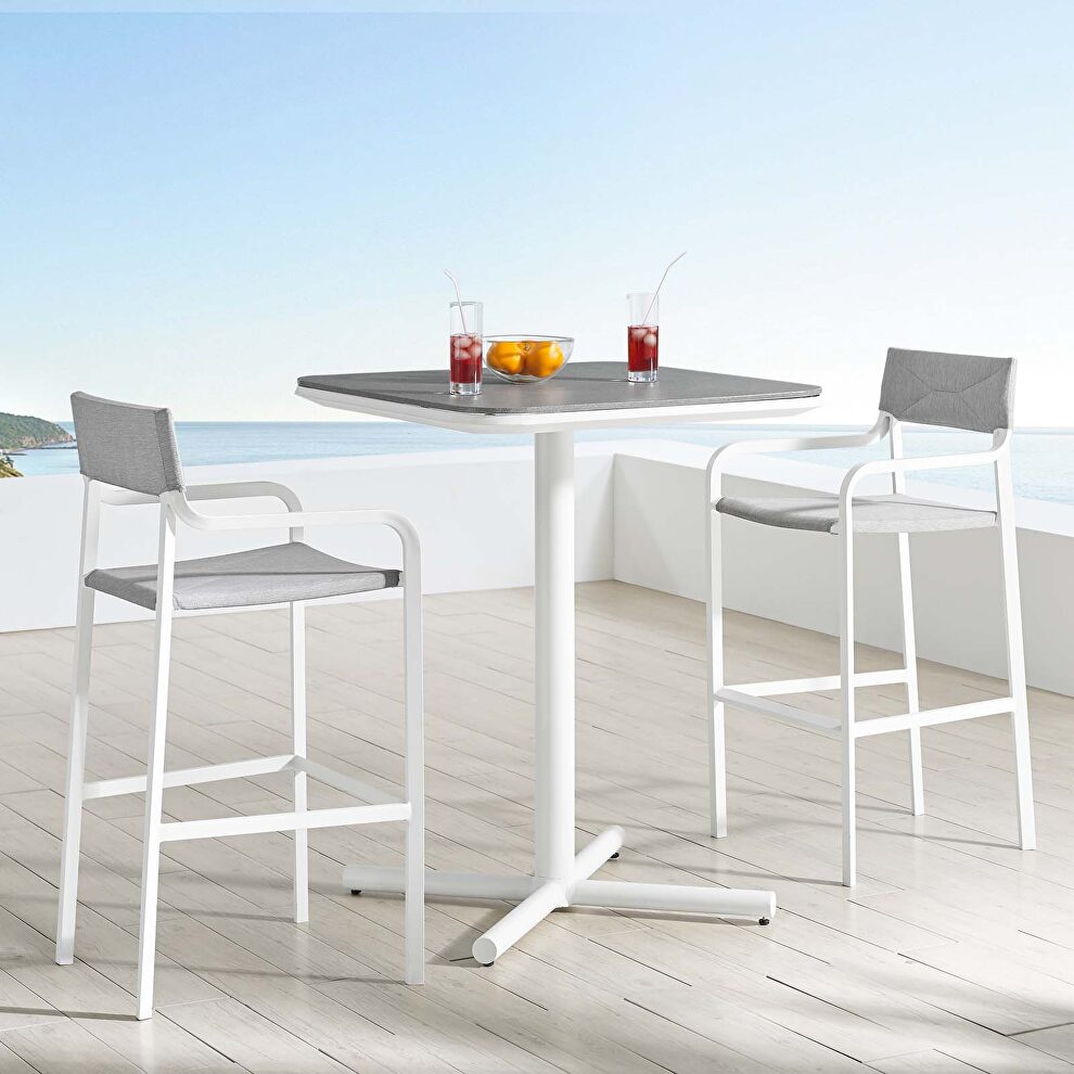 3 piece outdoor patio aluminum bar set in white/ gray by Modway