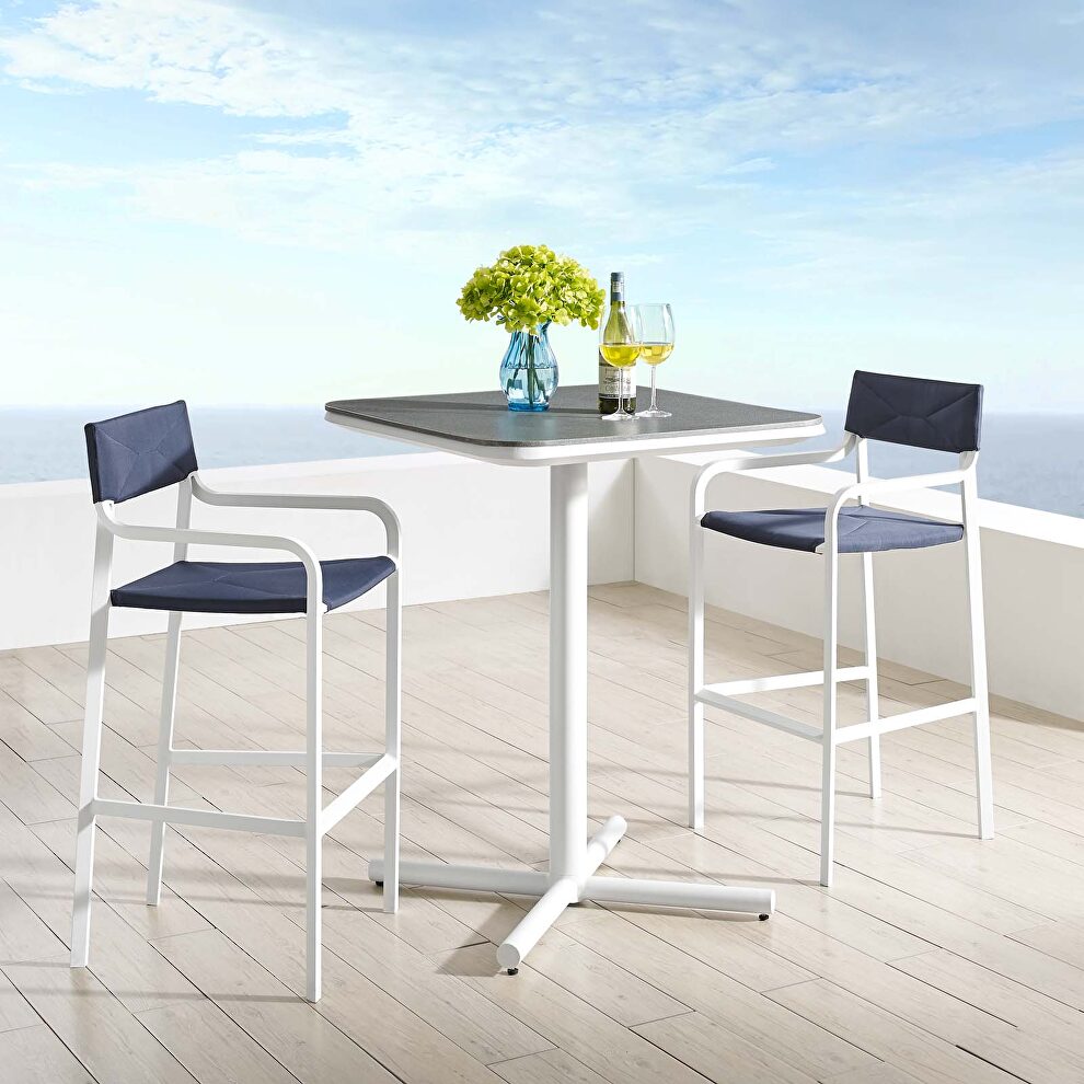 3 piece outdoor patio aluminum bar set in white/ navy by Modway
