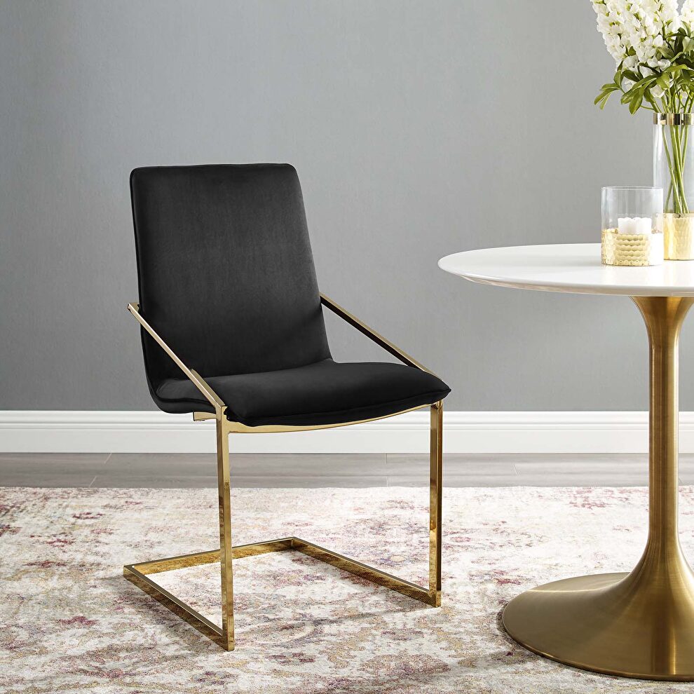 Performance velvet dining armchair in gold black by Modway