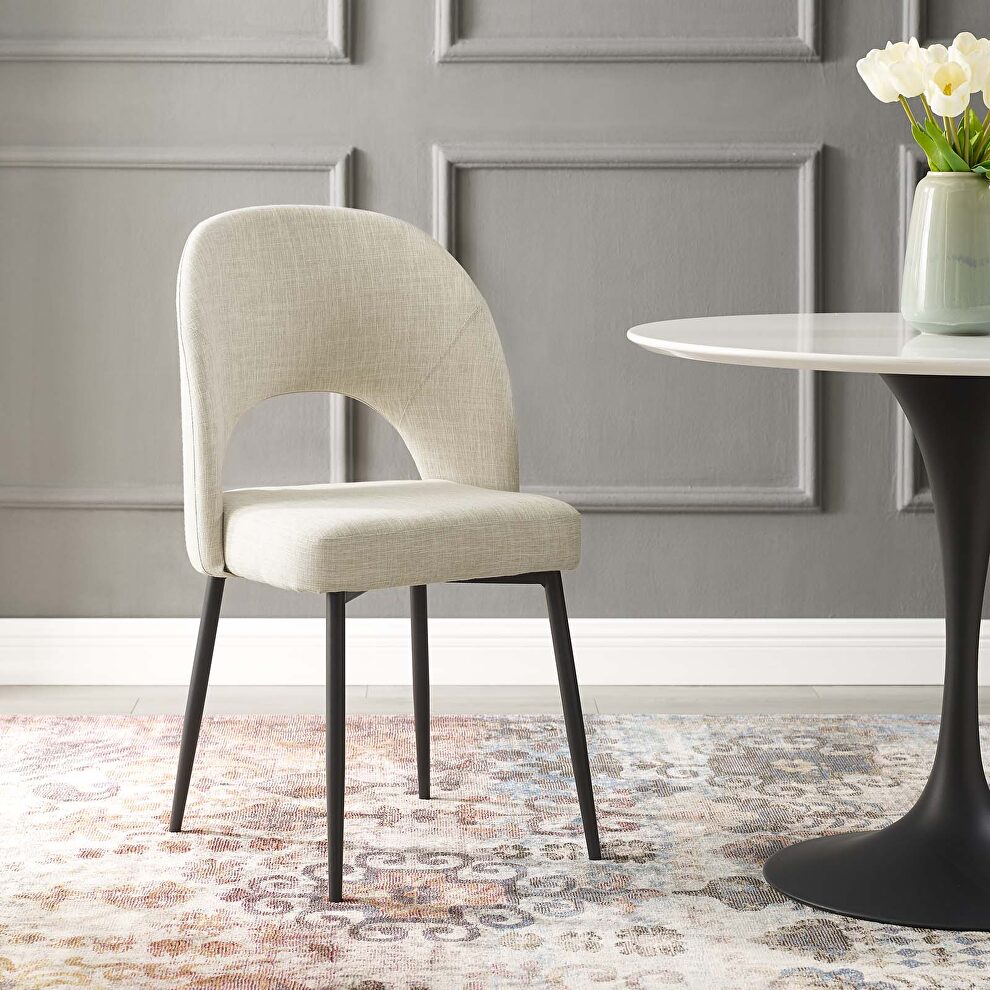 Upholstered fabric dining side chair in black beige by Modway
