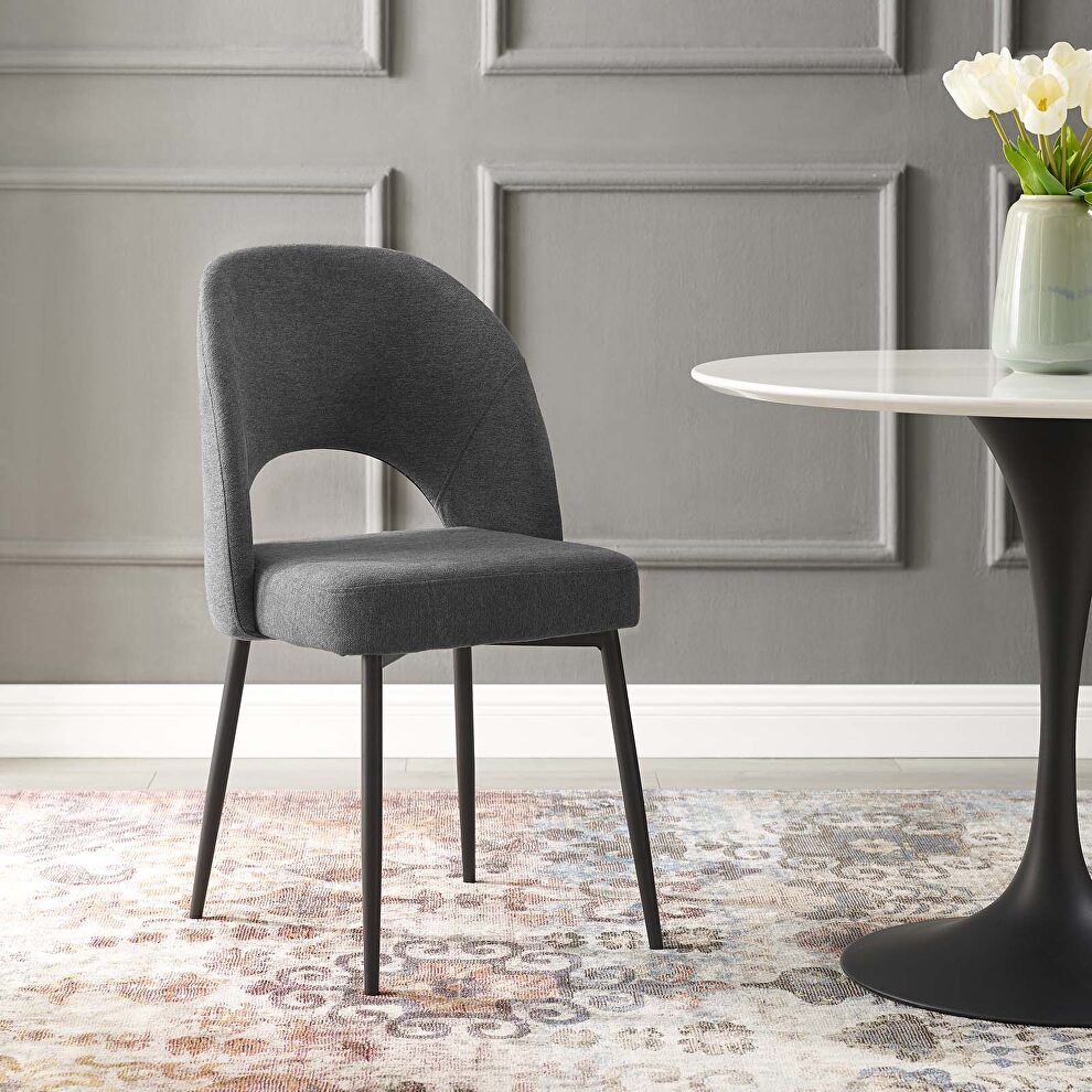 Upholstered fabric dining side chair in black charcoal by Modway