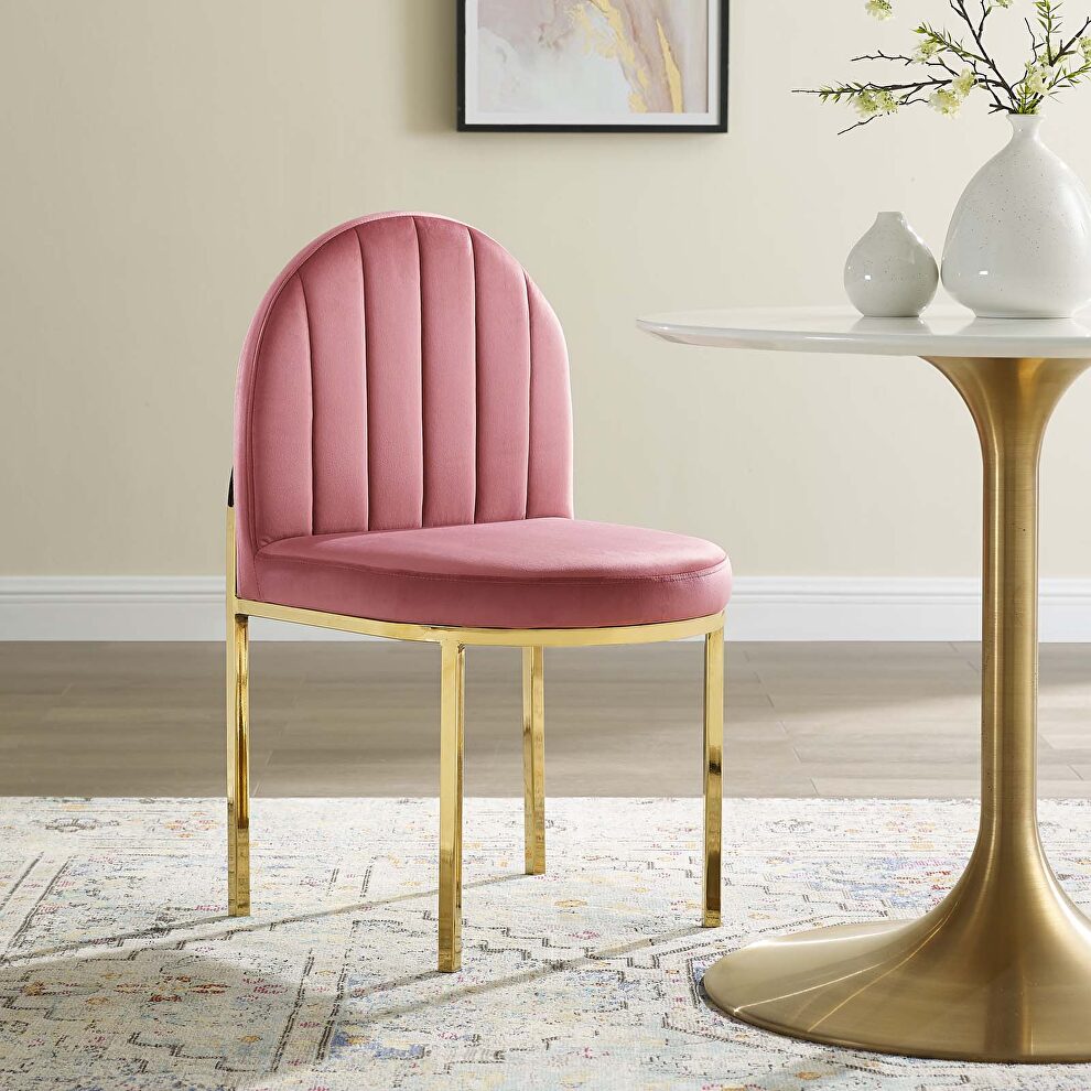 Channel tufted performance velvet dining side chair in gold dusty rose by Modway