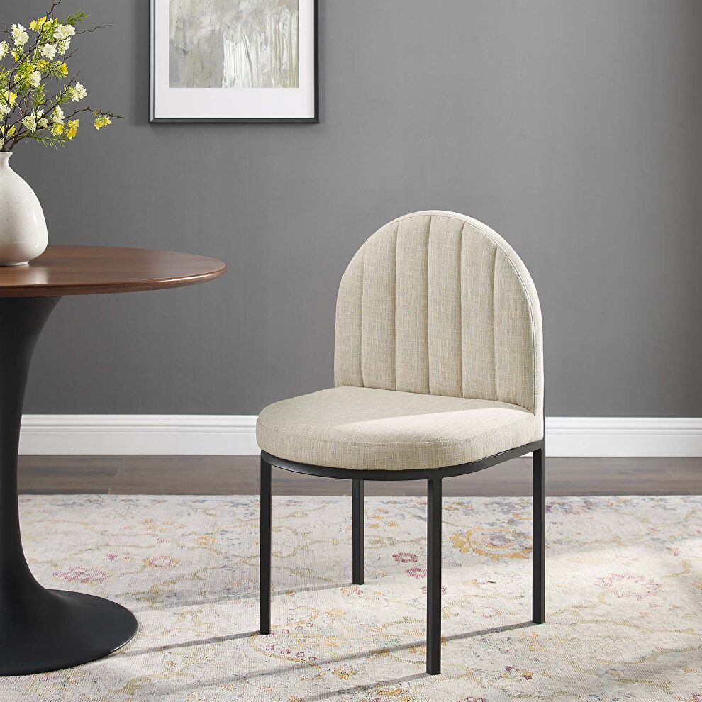 Channel tufted upholstered fabric dining side chair in black beige by Modway