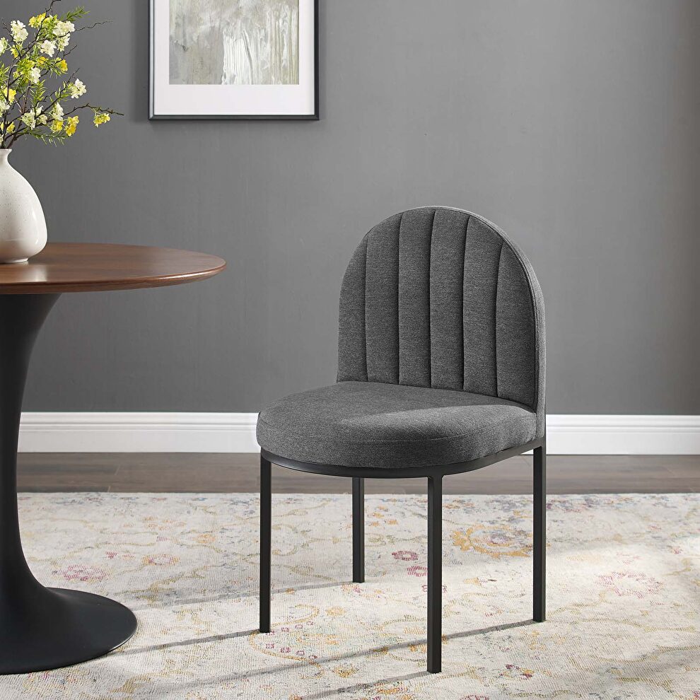 Channel tufted upholstered fabric dining side chair in black charcoal by Modway