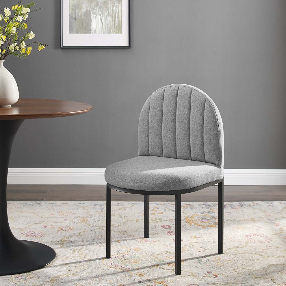 Channel tufted upholstered fabric dining side chair in black light gray by Modway