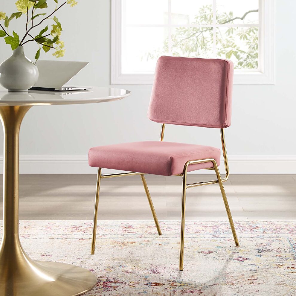 Performance velvet dining side chair in gold dusty rose by Modway