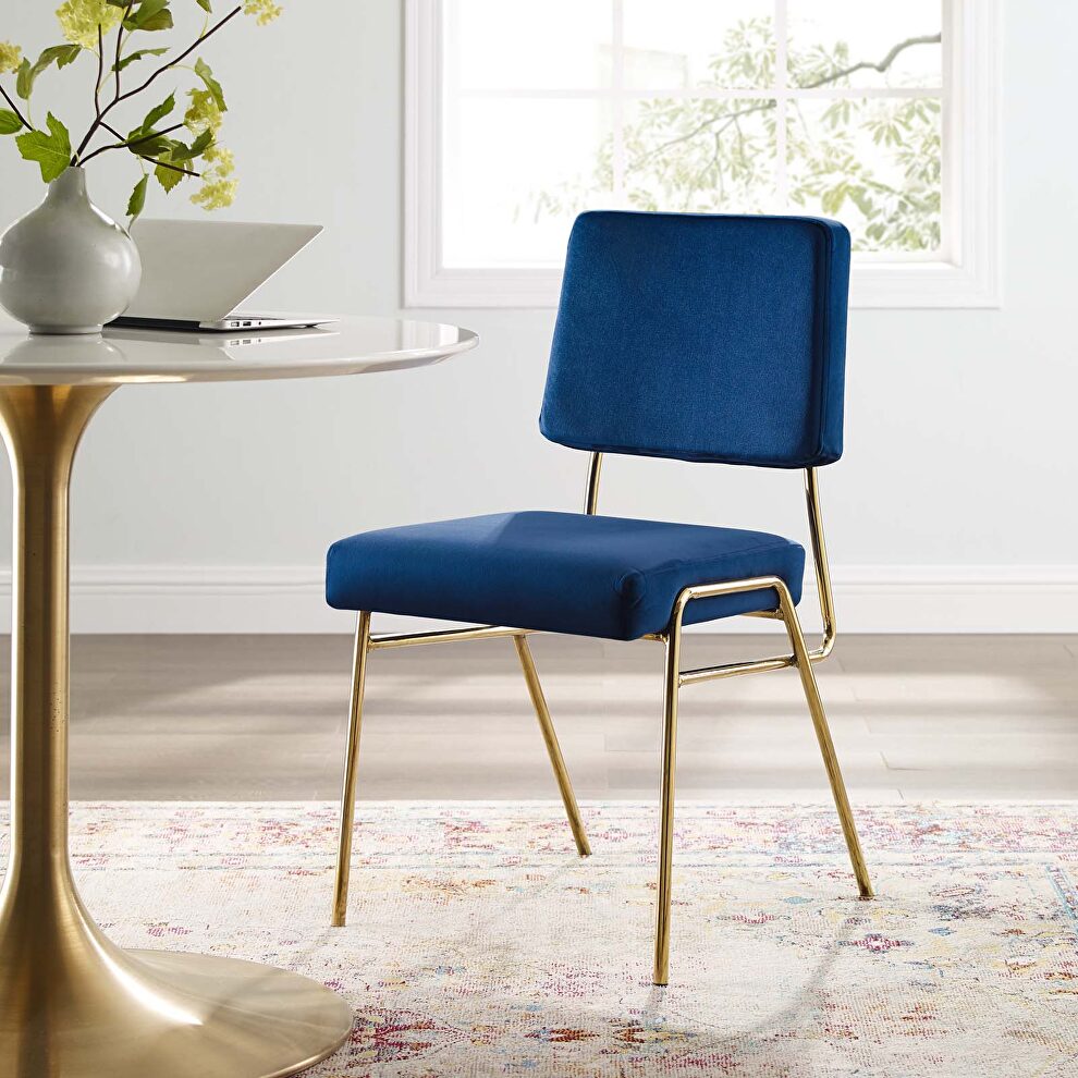 Performance velvet dining side chair in gold navy by Modway