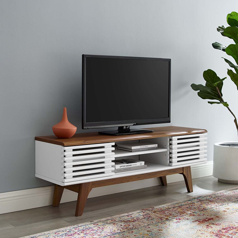 Media console TV stand in walnut/ white finish by Modway