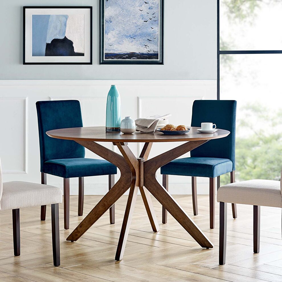 Round wood dining table in walnut by Modway