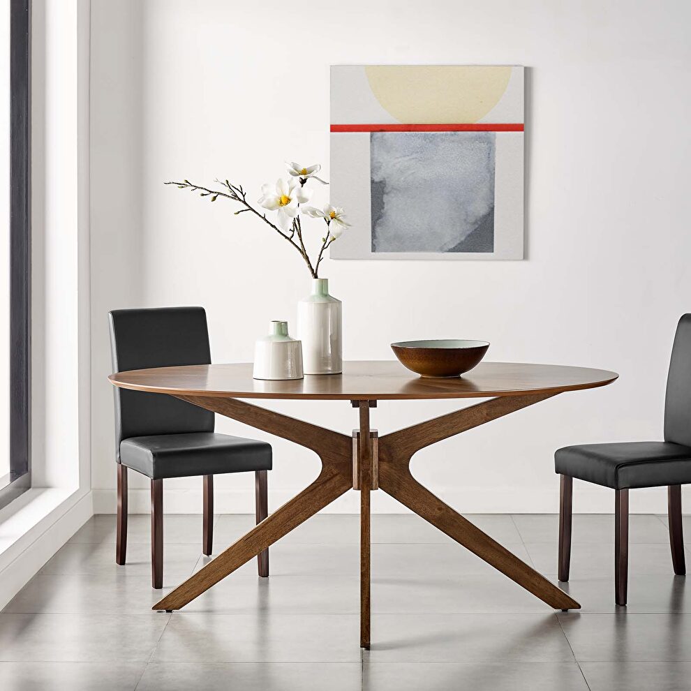 Oval wood dining table in walnut by Modway
