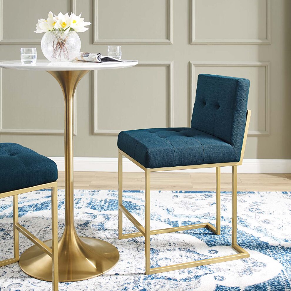 Gold stainless steel upholstered fabric counter stool in gold azure by Modway