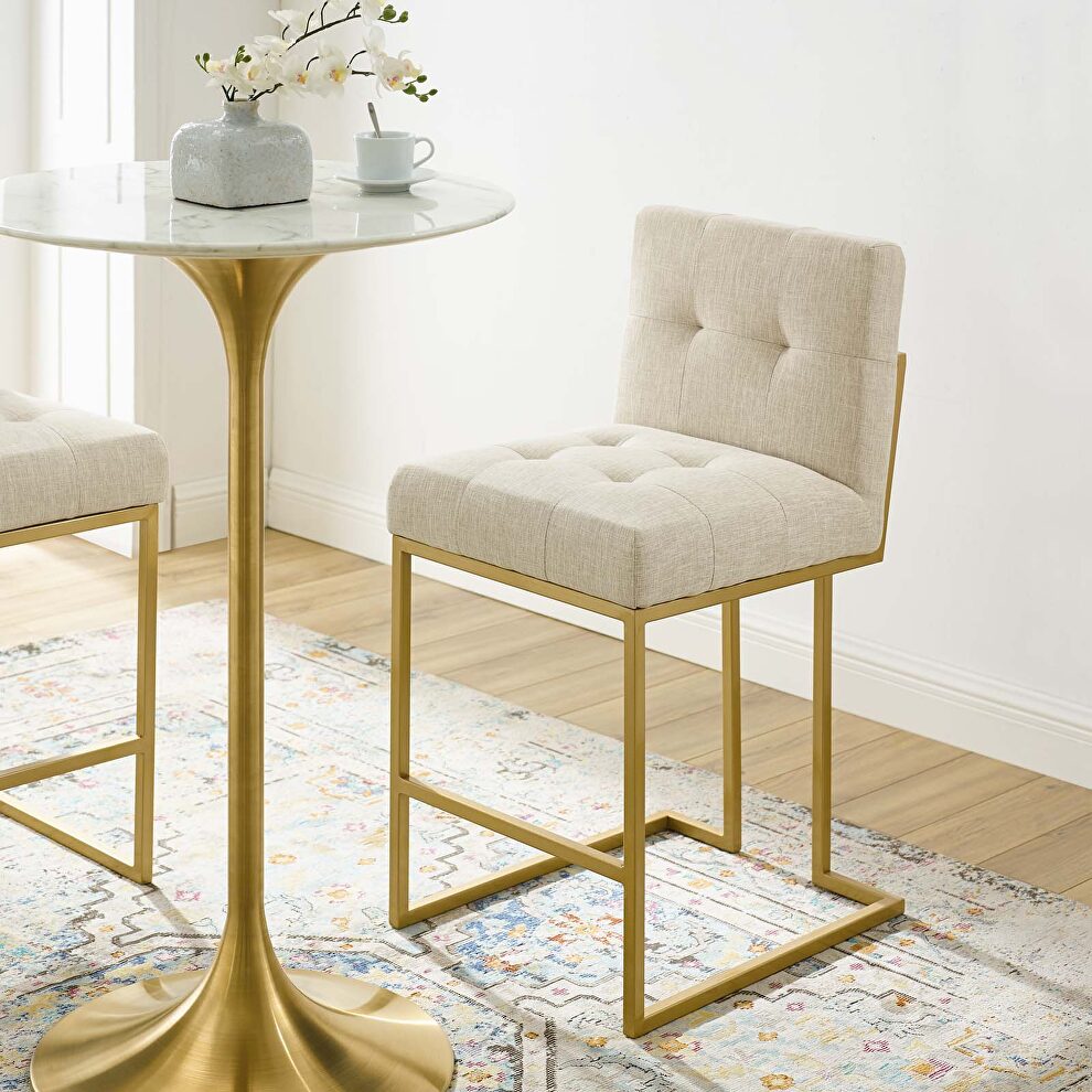Gold stainless steel upholstered fabric counter stool in gold beige by Modway