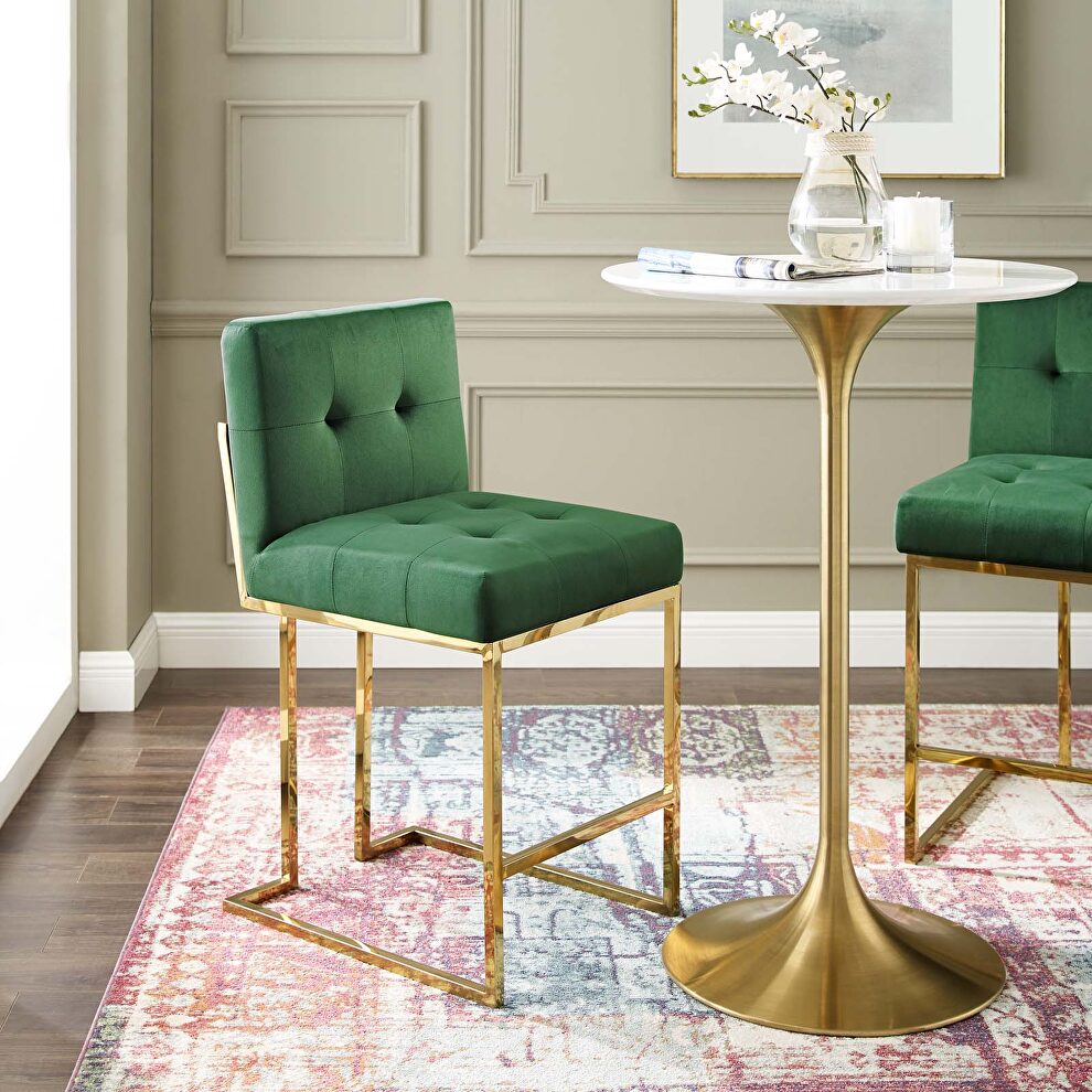 Gold stainless steel performance velvet counter stool in gold emerald by Modway