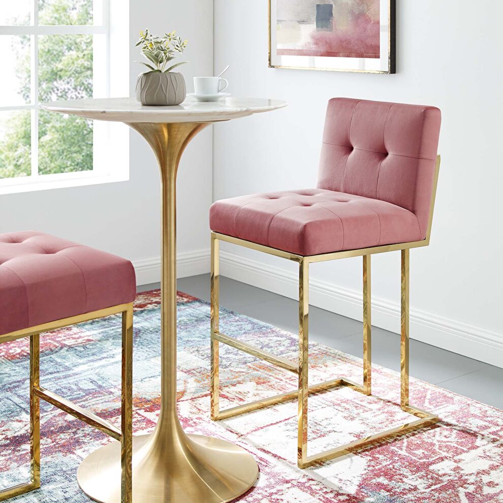 Gold stainless steel performance velvet bar stool in gold dusty rose by Modway