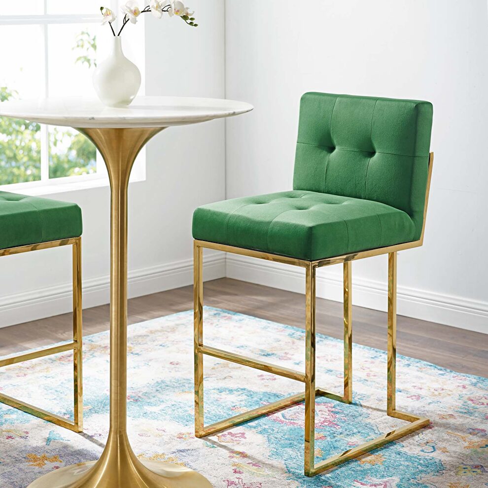 Gold stainless steel performance velvet bar stool in gold emerald by Modway