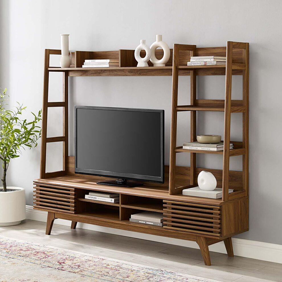 Tv stand entertainment center in walnut by Modway