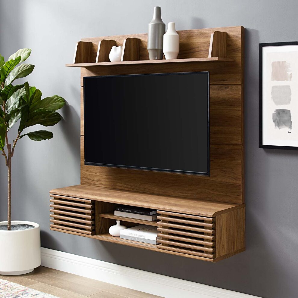 Wall mounted tv stand entertainment center in walnut by Modway