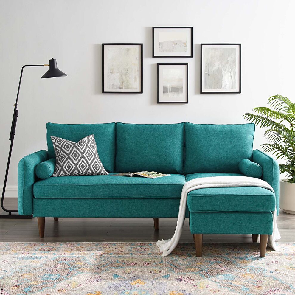 Right or left sectional sofa in teal by Modway