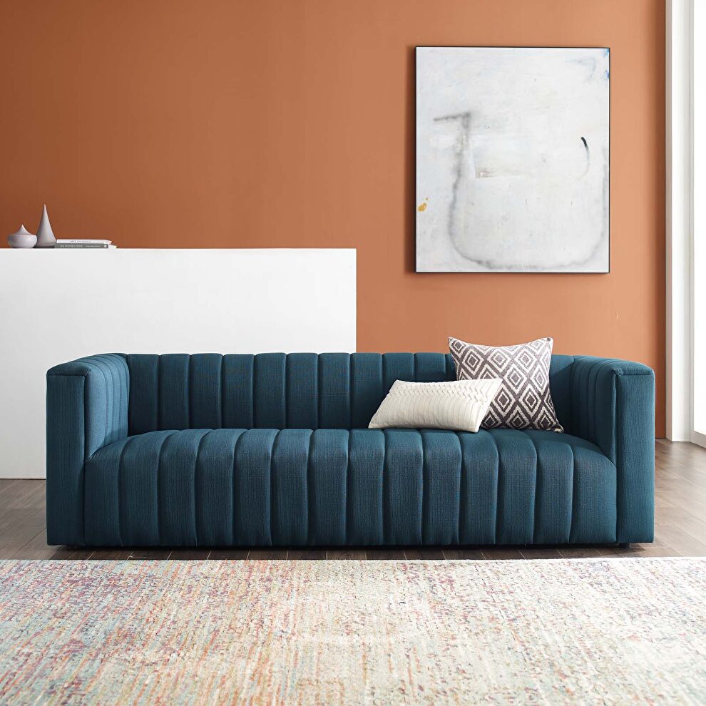 Channel tufted upholstered fabric sofa in azure by Modway