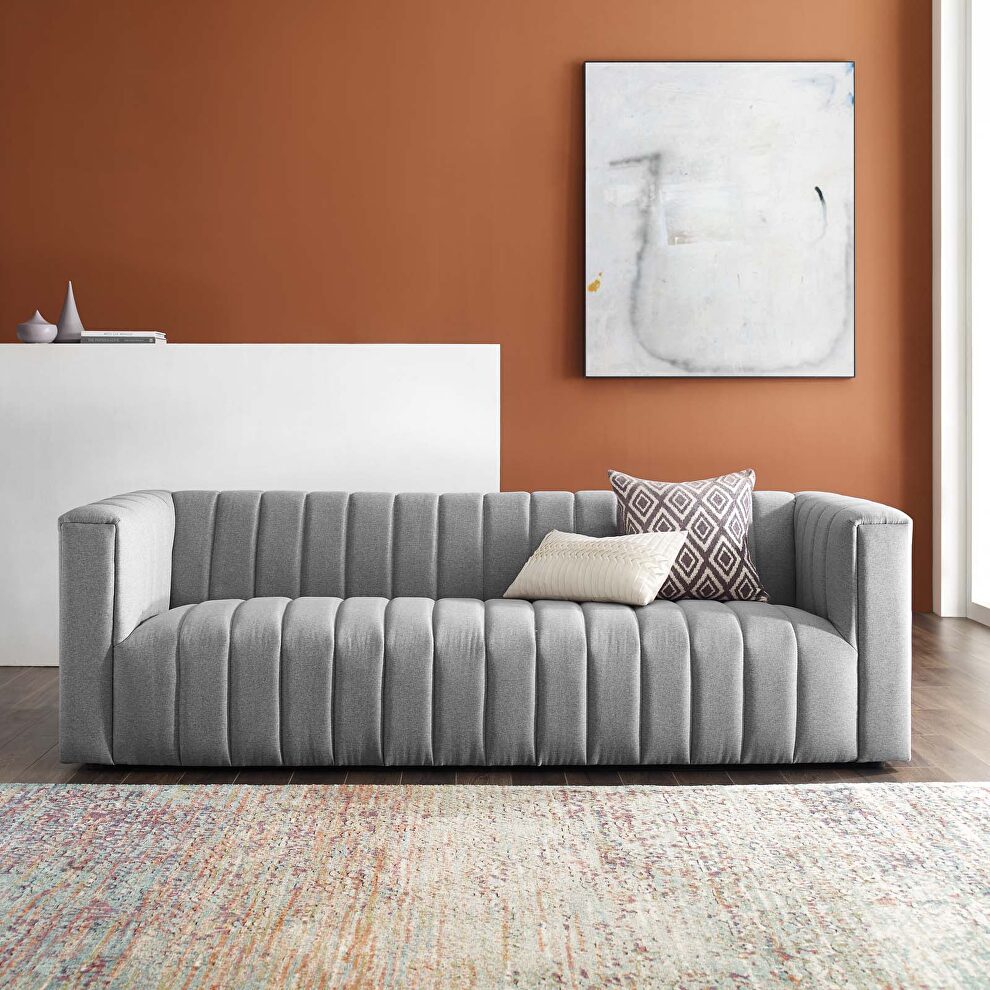 Channel tufted upholstered fabric sofa in light gray by Modway