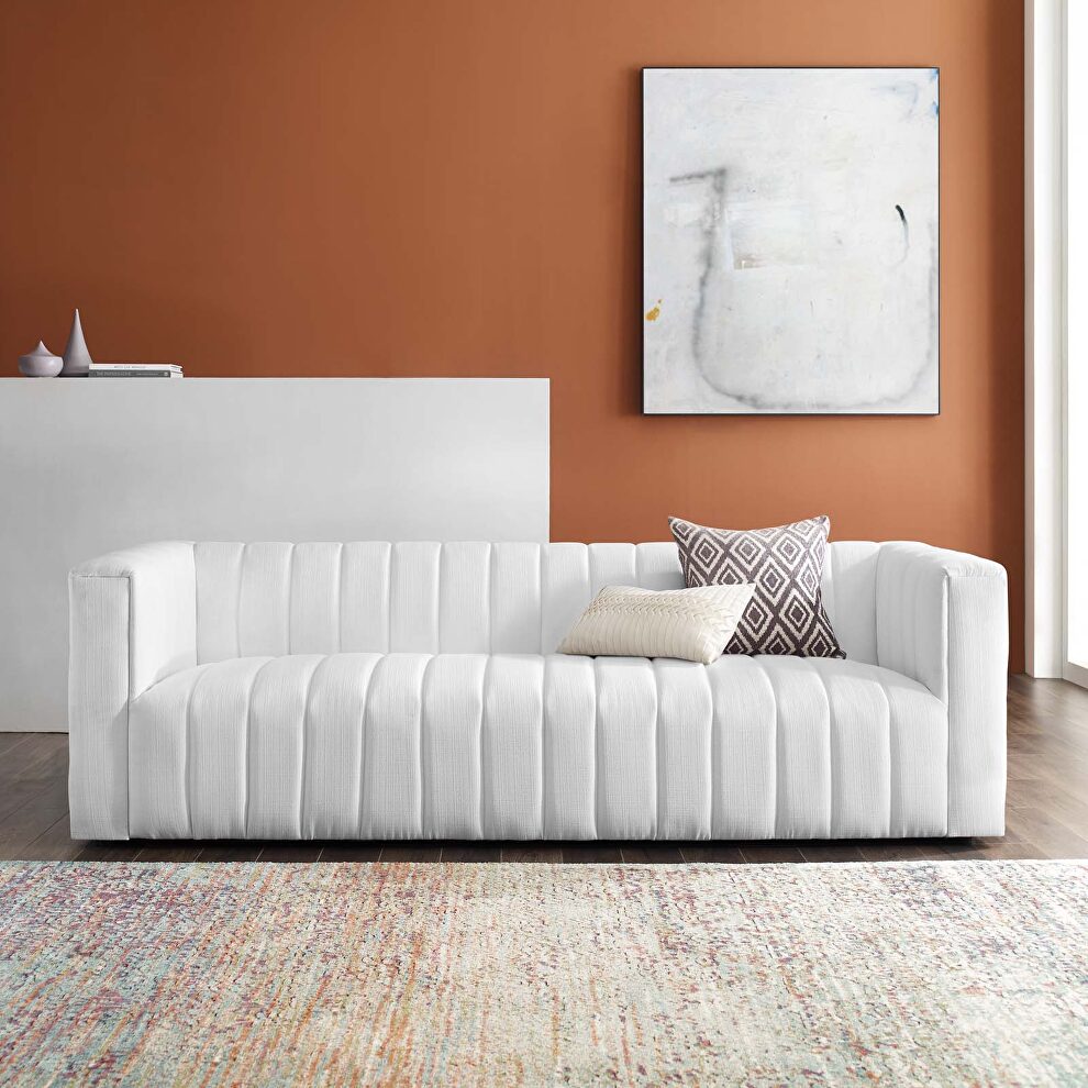 Channel tufted upholstered fabric sofa in white by Modway