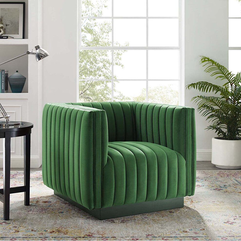 Channel tufted velvet chair in emerald by Modway