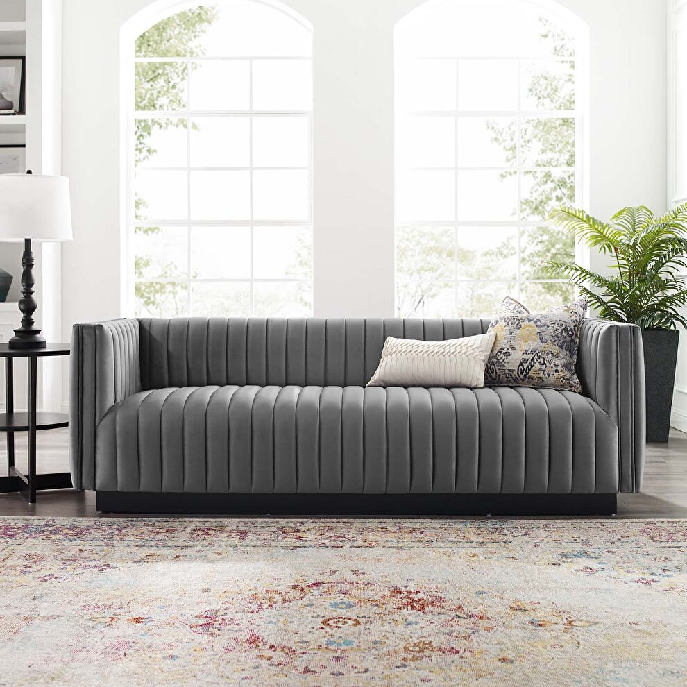 Channel tufted velvet sofa in gray by Modway