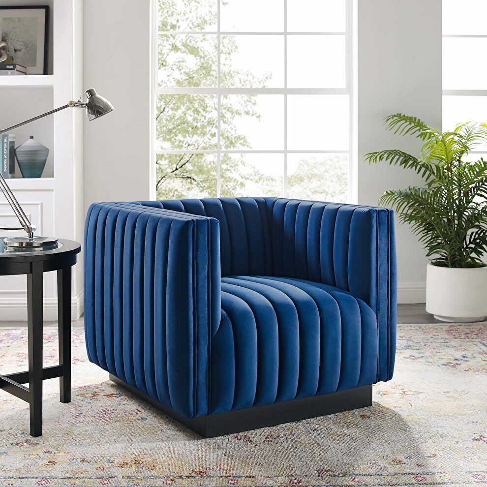 Channel tufted velvet chair in navy by Modway
