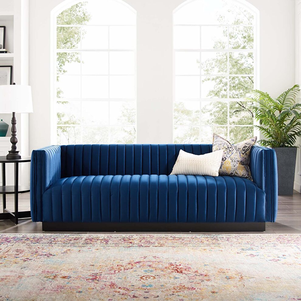 Channel tufted velvet sofa in navy by Modway