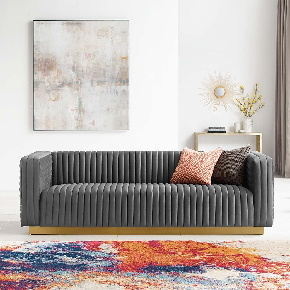 Channel tufted performance velvet living room sofa in charcoal by Modway