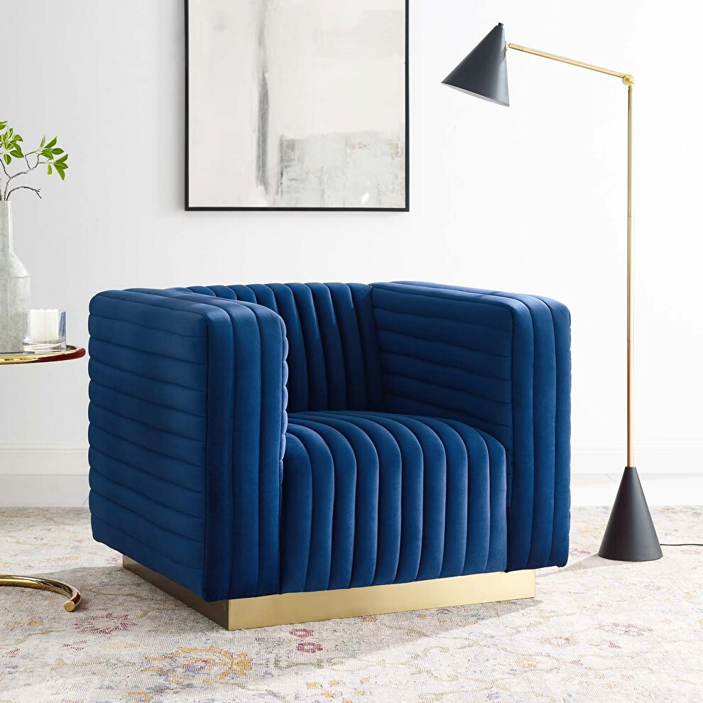 Channel tufted performance velvet accent armchair in navy by Modway