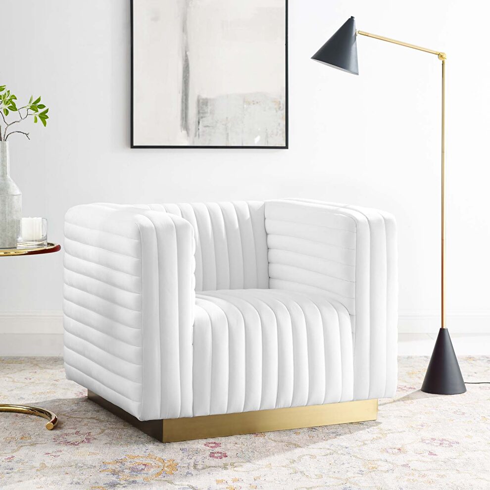 Channel tufted performance velvet accent armchair in white by Modway