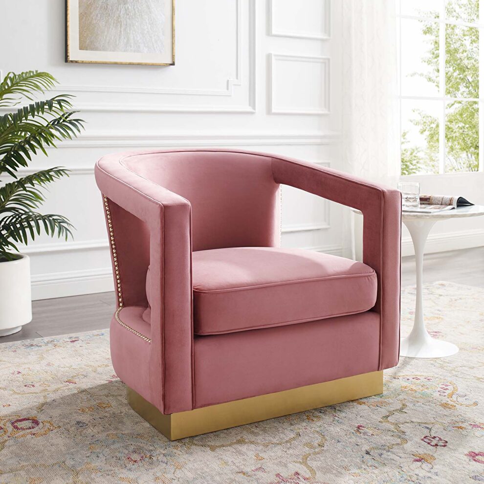 Performance velvet armchair in dusty rose by Modway