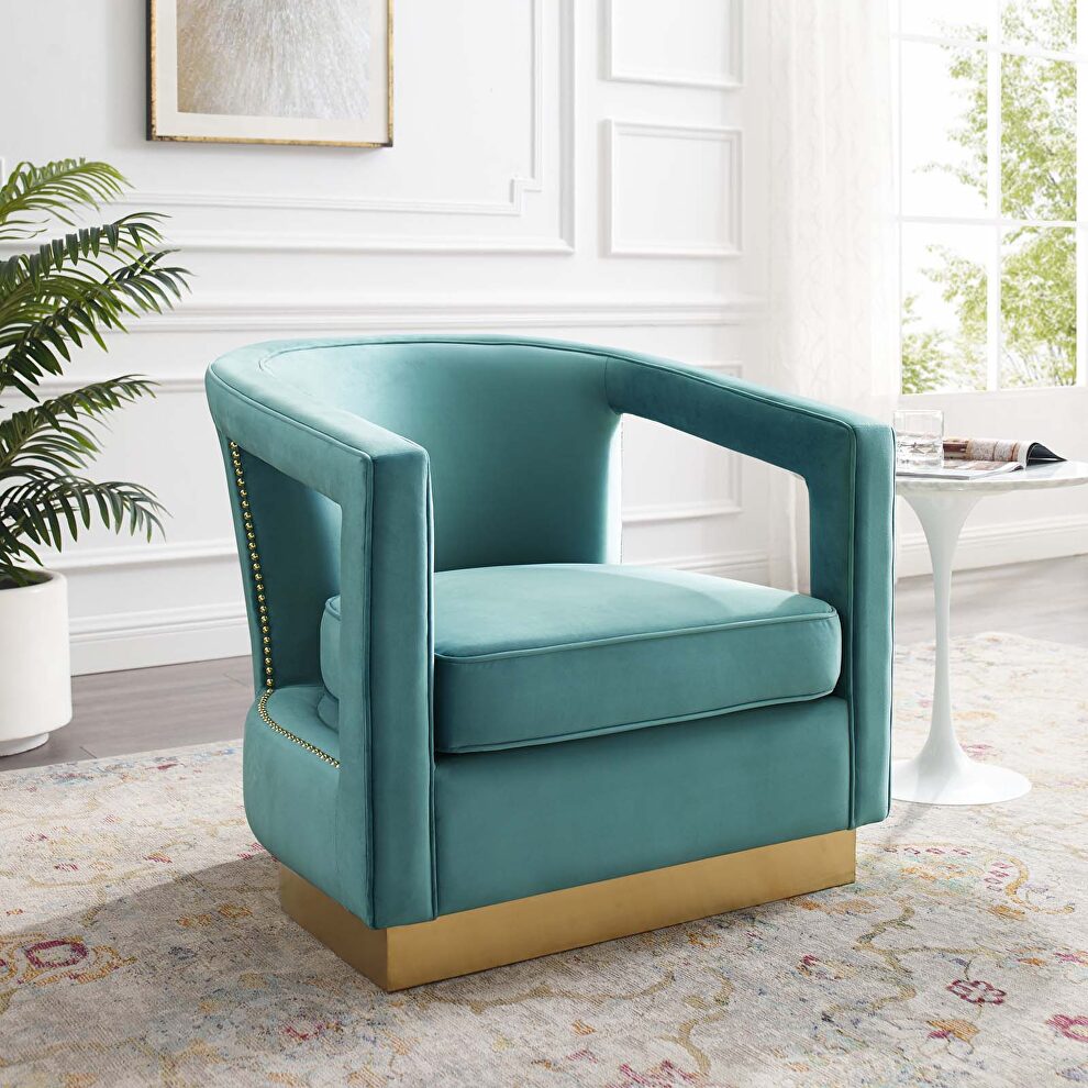 Performance velvet armchair in mint by Modway