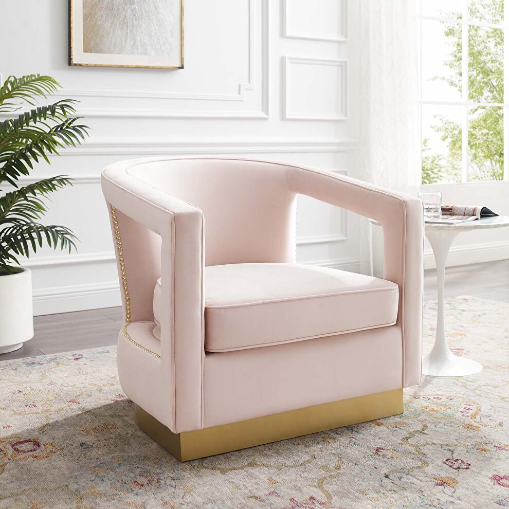 Performance velvet armchair in pink by Modway