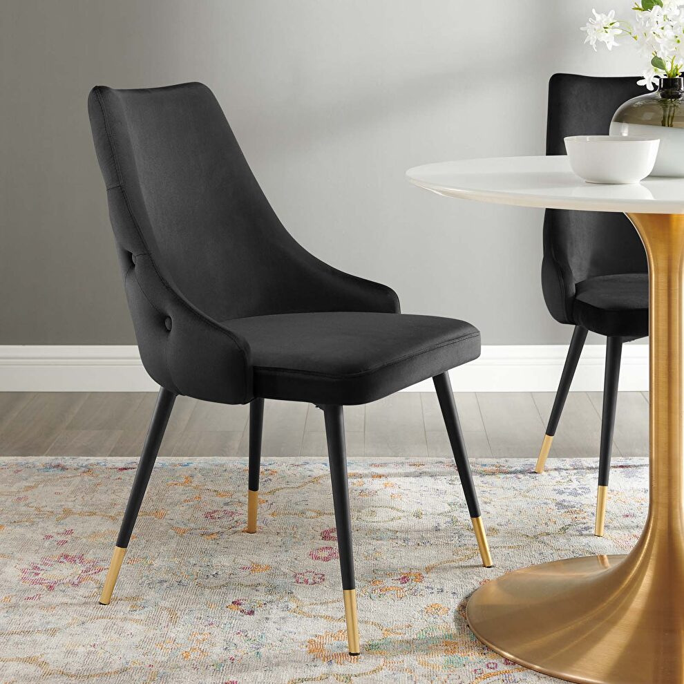 Tufted performance velvet dining side chair in black by Modway